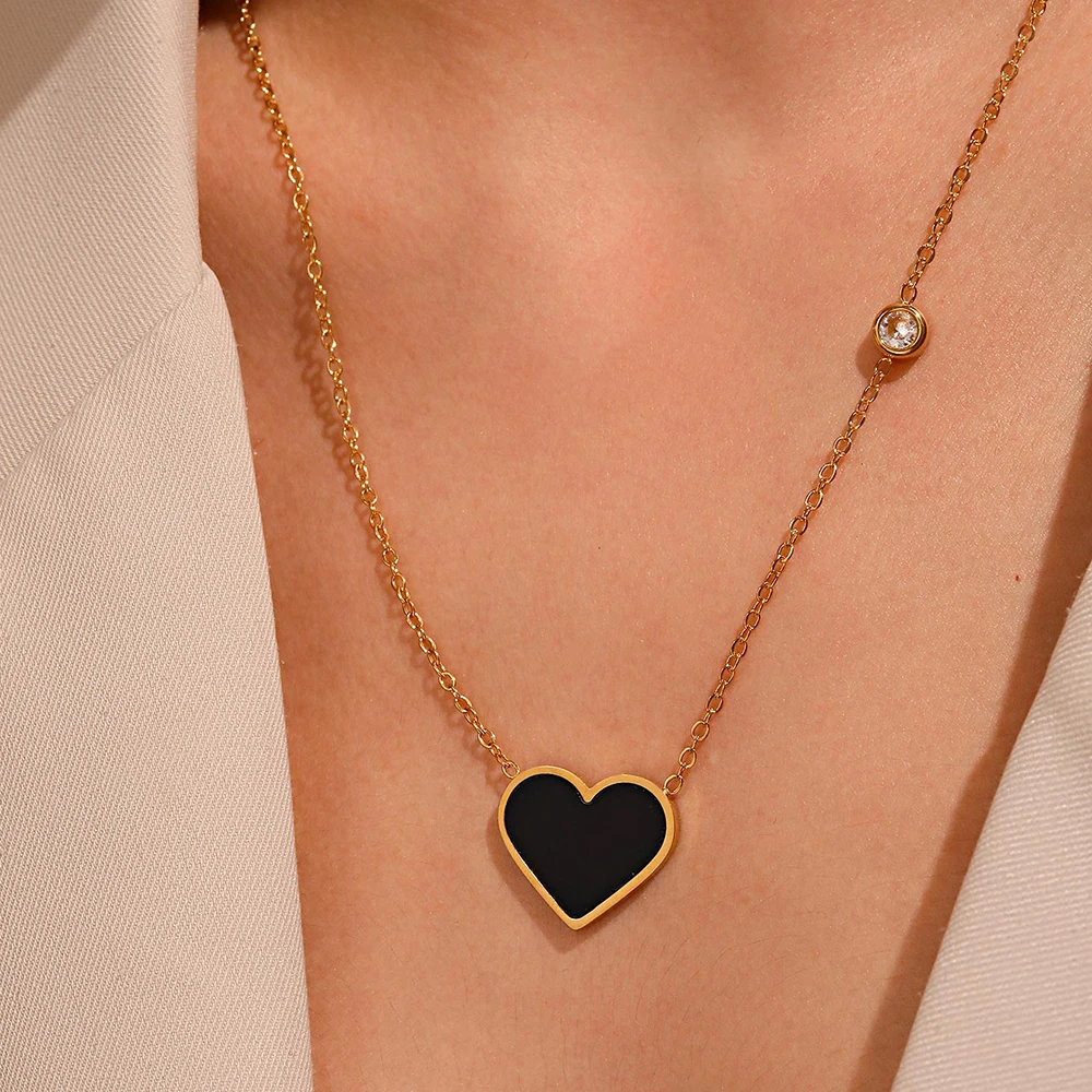 Edelstahl Halsketten neue ältere Eleganz schwarzes Herz Anhänger Kette Mode Zirkon Halskette für Frauen Schmuck Bankett Geschenke Image