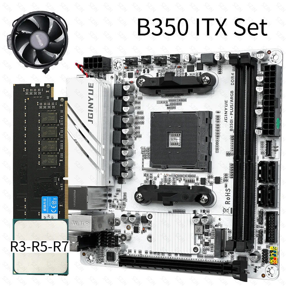 JGINYUE AM4 ITX Motherboard Set B350 Chip Ryzen 3-5-7 DDR4 Dual Channel Speicher Max 32GB 2,5G Lan Unterstützung 2 M.2 XMP Motherboard Image