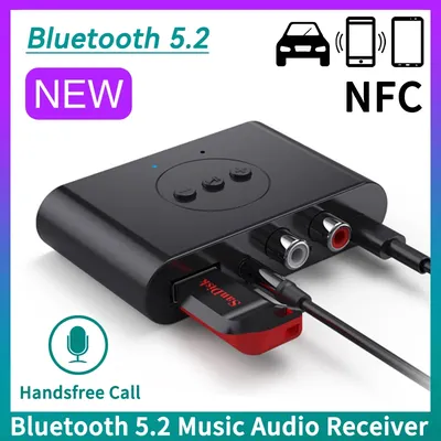 Bluetooth 5,2 Audio Receiver NFC U Disk RCA 3,5mm AUX USB Stereo Musik Wireless Adapter Mit Mikrofon Für Car Kit lautsprecher Verstärker
