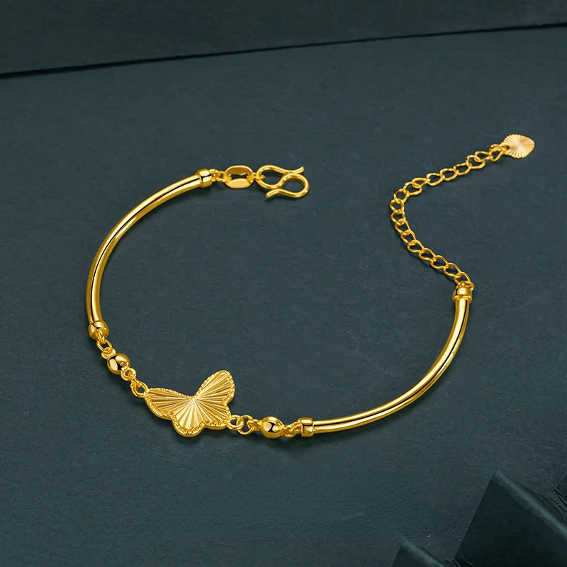 Reine 18 Karat goldene Farbe Laser Schmetterling Armband für Frauen Braut Hochzeit Geburtstag Valentinstag offenes Armband e Schmuck Geschenke Image