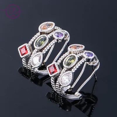 Farbe Zirkon Silber Ohrringe Schmuck Ohr Schnalle Retro Hohl Mode frauen Ohrringe für Party Hochzeit