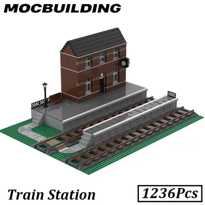 Zug Bahnhof Plattform Eisenbahn MOC Bausteine Eisenbahn Ziegel Eisenbahn Zubehör Bahnstrecke Spielzeug Geschenk Display Image