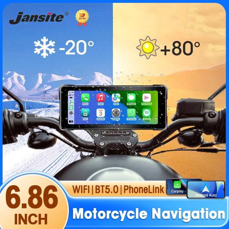 Jansite Motorrad DVR IPX7 Wasserdicht Wireless Carplay Android Auto Display IPS Bildschirm Tragbare GPS Navigation Monitor Image