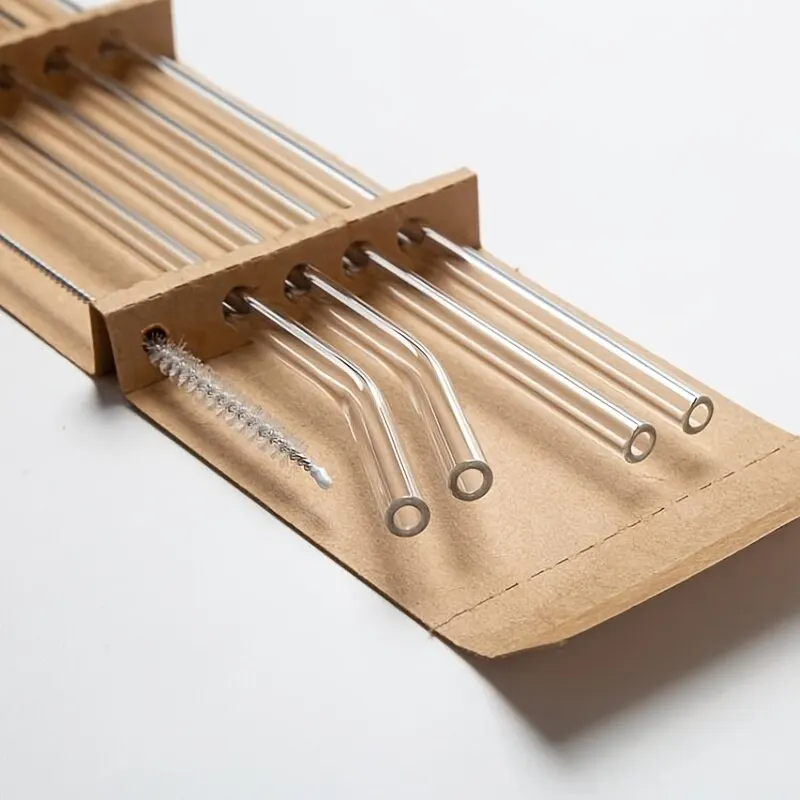 1 Satz hitzebeständige Glasstrohhalme mit Pinsel – 5er-Set – wiederverwendbar und waschbar, perfekt für Smoothies, Milchshakes, Tee, Saft Image