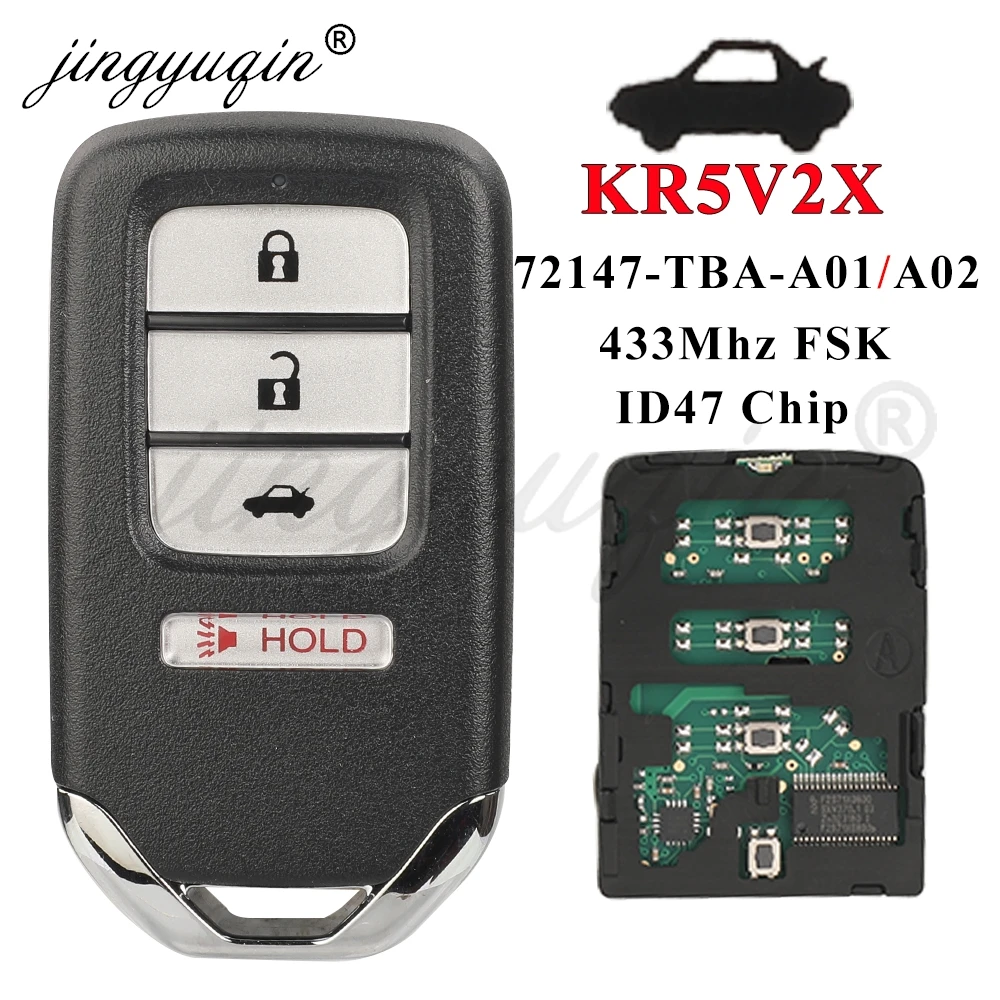 Jingyuqin Fernbedienung Auto Smart Key für Honda Civic 2009-2013 2016 MHz fsk id47 Chip kr5v2x Promixity-Karte 72147-tba-a01/a02 Image