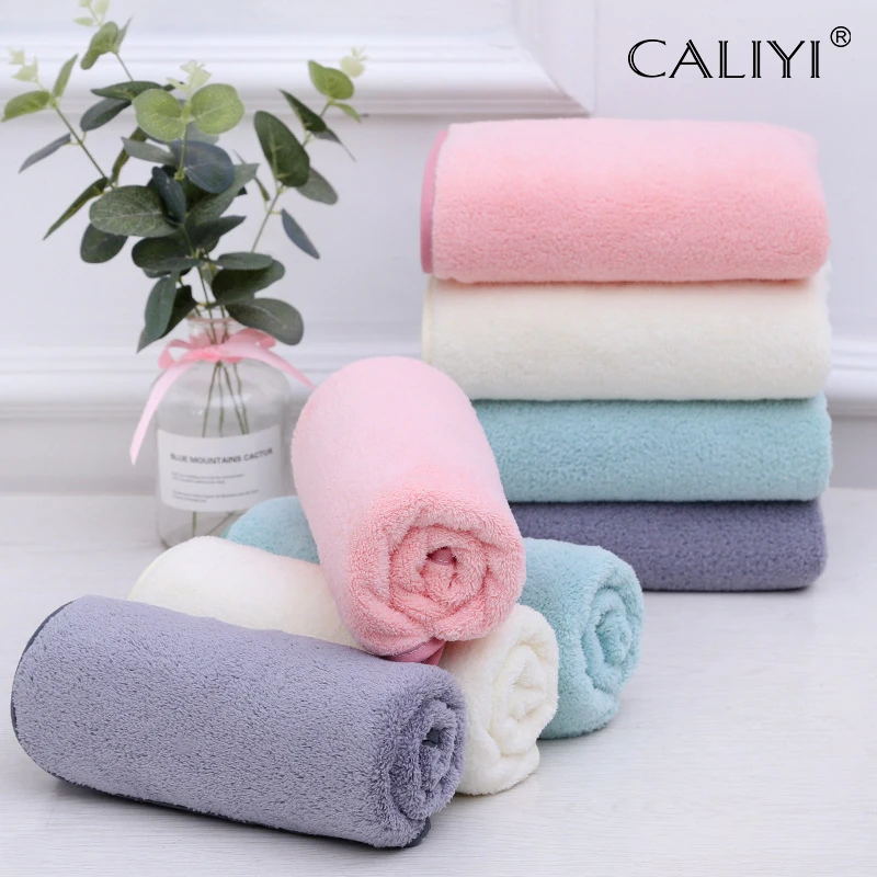 CALIYI 3 Stück 60 cm x 30 cm Korallensamt-Gesichtshandtücher zum Baden, Make-up-Entfernen und Gesichtspflege, weiche, sehr saugfähige Gesichtswerkzeuge Image