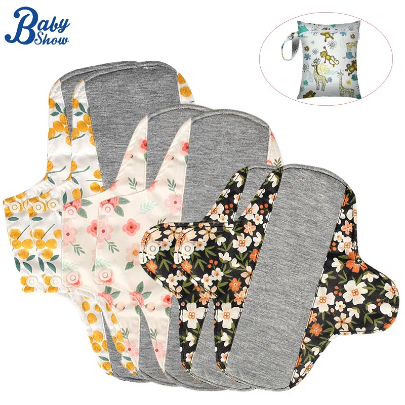 6 stücke wieder verwendbare Menstruation kissen Anti-Rutsch-Design halten an Ort und Stelle wasch bare Hygiene kissen mit 1pc Nass beutel verschiedene Zeitraum Linderung Pflege Image