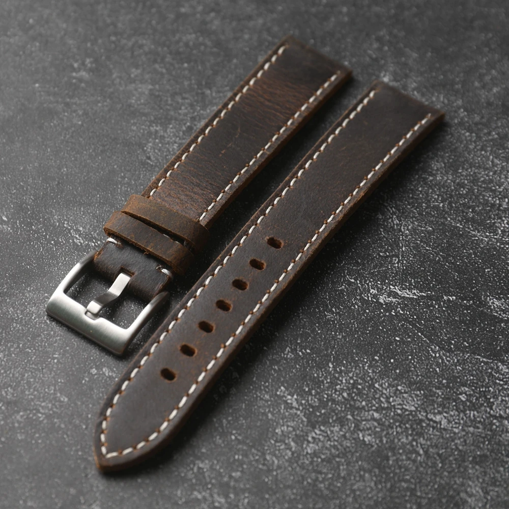 Erweitertes Armband aus echtem Leder, 20, 22, 21 mm, L/M-Größe, braunes Rindslederarmband für Herren, Vintage-Stil
