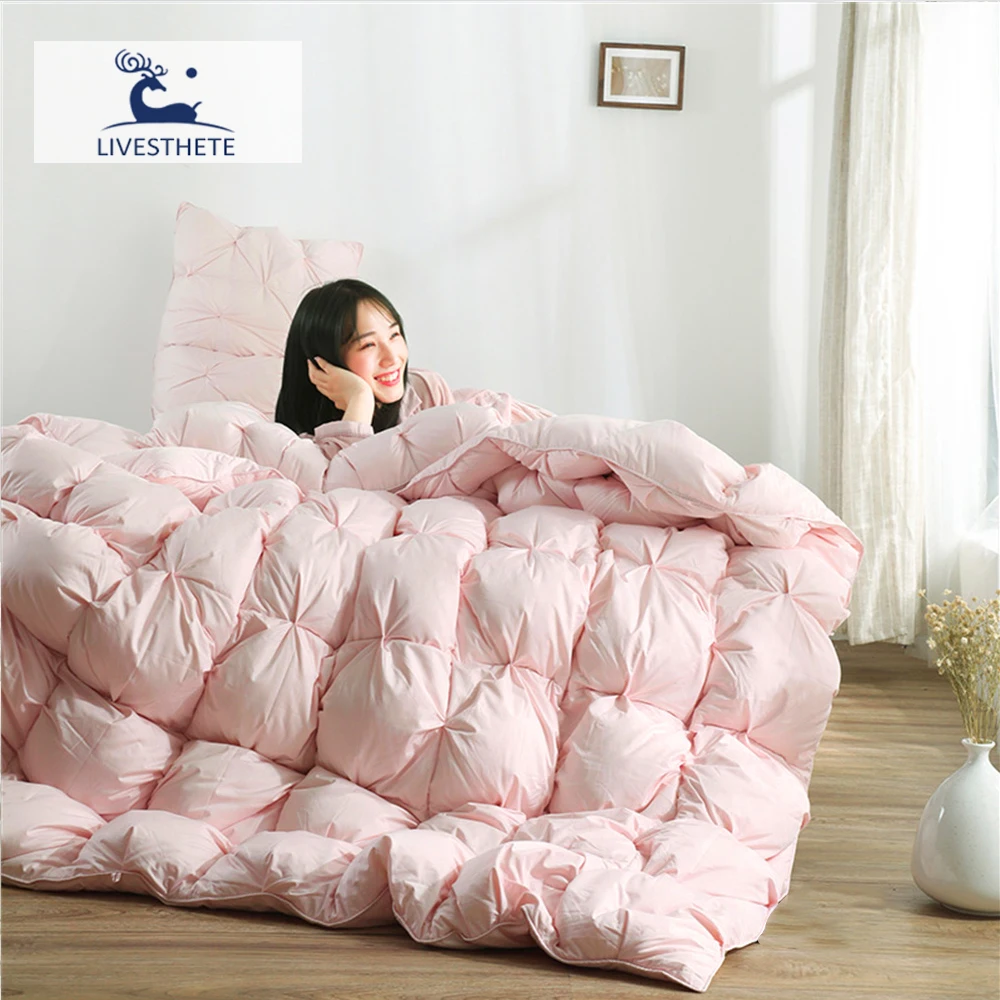 Liv-Esthete Frauen rosa Gänse daunen Quilt Füller 3d Brot Bettdecke Bettwäsche Bettdecke Winter decke Twin Queen King Baumwoll bezug Image