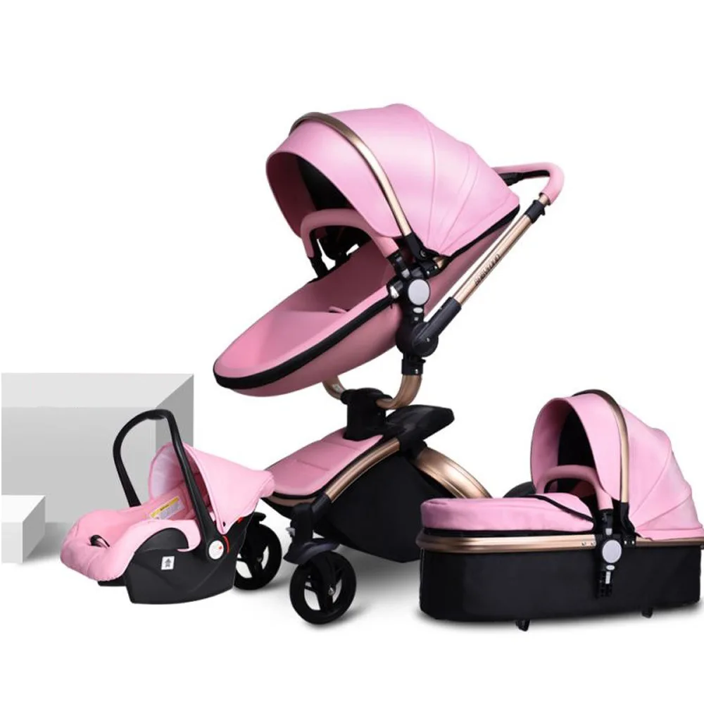 Neue PU leder baby kinderwagen 3 in 1, Hohe-Grade Baby Kinderwagen Hohe Landschaft Infant Wagen, luxus Baby Kinderwagen, Klapp kinderwagen Image