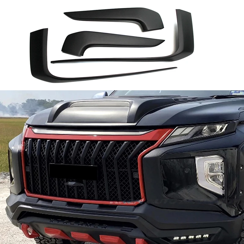 Front Stoßstange Seite Streifen Dekoration Trim Für MITSUBISHI TRITON L200 2019 2020 2021 ABS Matte Schwarz Auto Zubehör Image