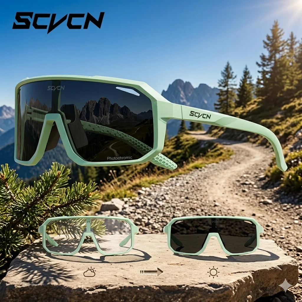 SCVCN Männer Photochrome Sonnenbrille für Radfahren Brille Mountainbike Straße Fahrrad Brillen Pock Zyklus Brille UV400 Polarisierte MTB Image