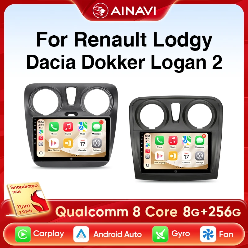 Ainavi Autoradio Für Renault Dacia Lodgy Sandero Logan 2 2014-2019 4G Auto Multimedia Drahtlose Carplay Android Auto GPS Autoradio Image