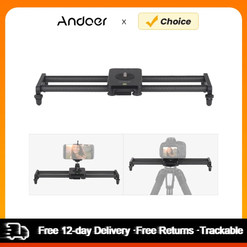 Andoer 40cm/ 15 Zoll Kohle faser Kamera Track Slider Video Stabilisator Schiene mit Mini Kugelkopf Telefon klemme für DSLR-Kamera DV-Film Image