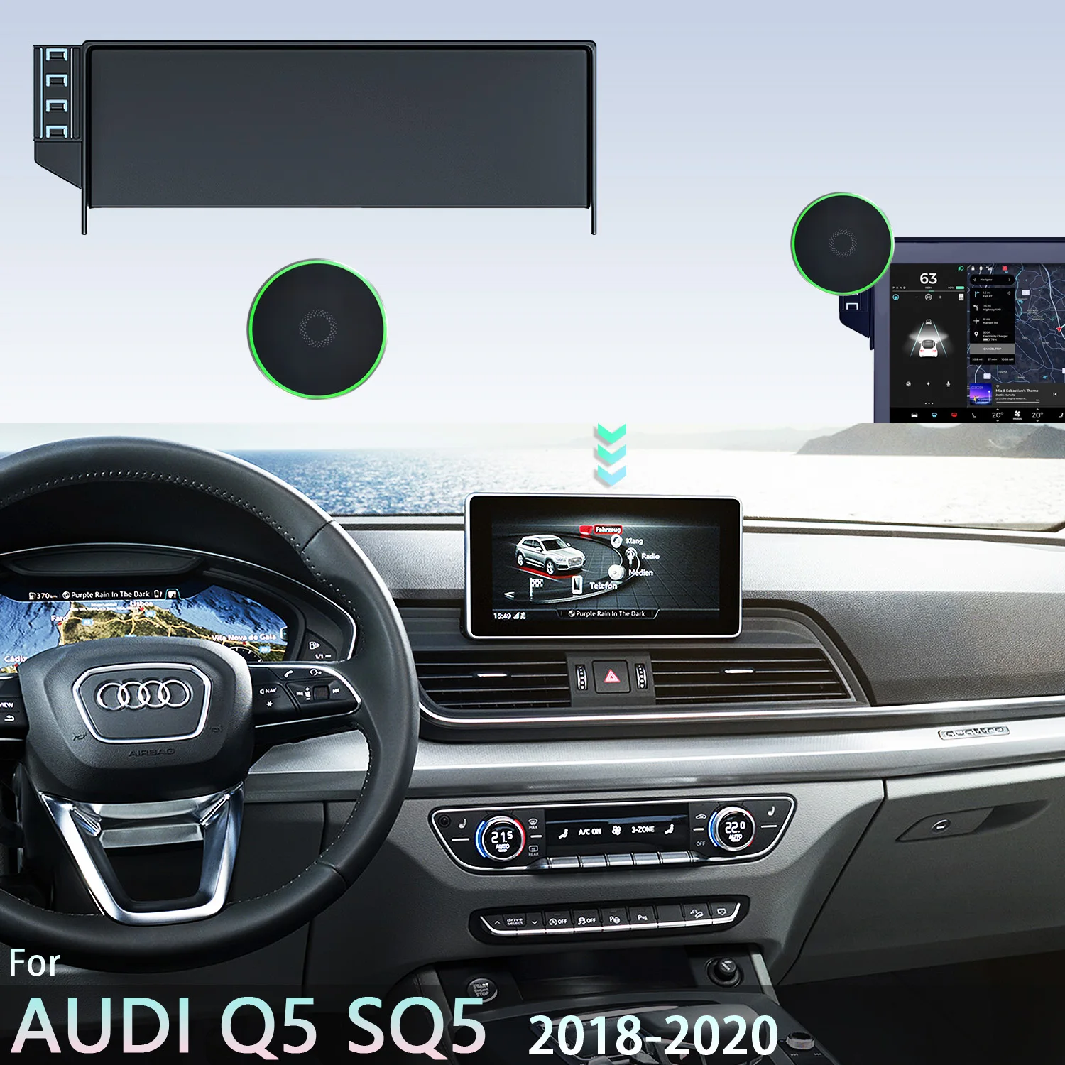 Für Audi Q5 SQ5 80A 2018 2019 2020 Auto Telefon Halter Bildschirm Feste Basis Auto Magnetische 15 W Drahtlose Ladestation MagSafe unterstützt Image