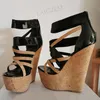 Zhima Frauen Sandalen Plattform Keile Rücken Reiß verschluss 17cm High Heels Pumps offene Zehen Patchwork Damenschuhe Frau Größe 38 44 47 48