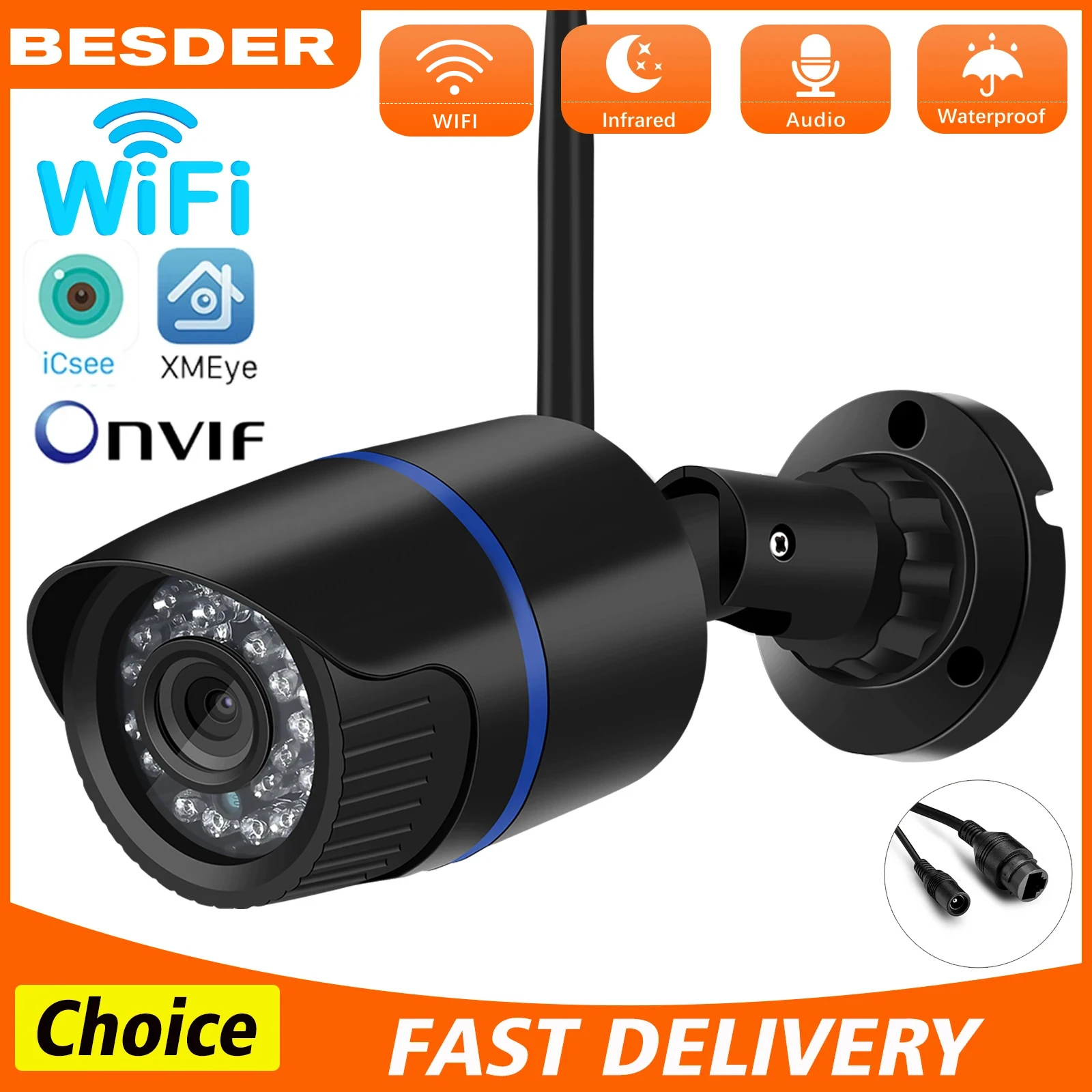 WiFi IP Kamera Outdoor Bullet Sicherheit Kamera AI Menschlichen Erkennung Drahtlose Video Überwachung CCTV 5MP HD Camara XMEYE/ICSEE APP Image