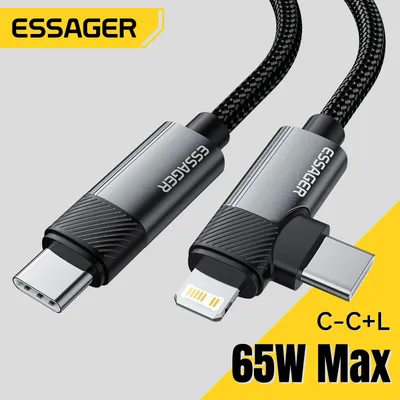 Essager pd 65w max 2 in 1 Typ c bis Typ c und Blitz für Samsung Xiaomi iPhone 14 13 12 11 pro max xs