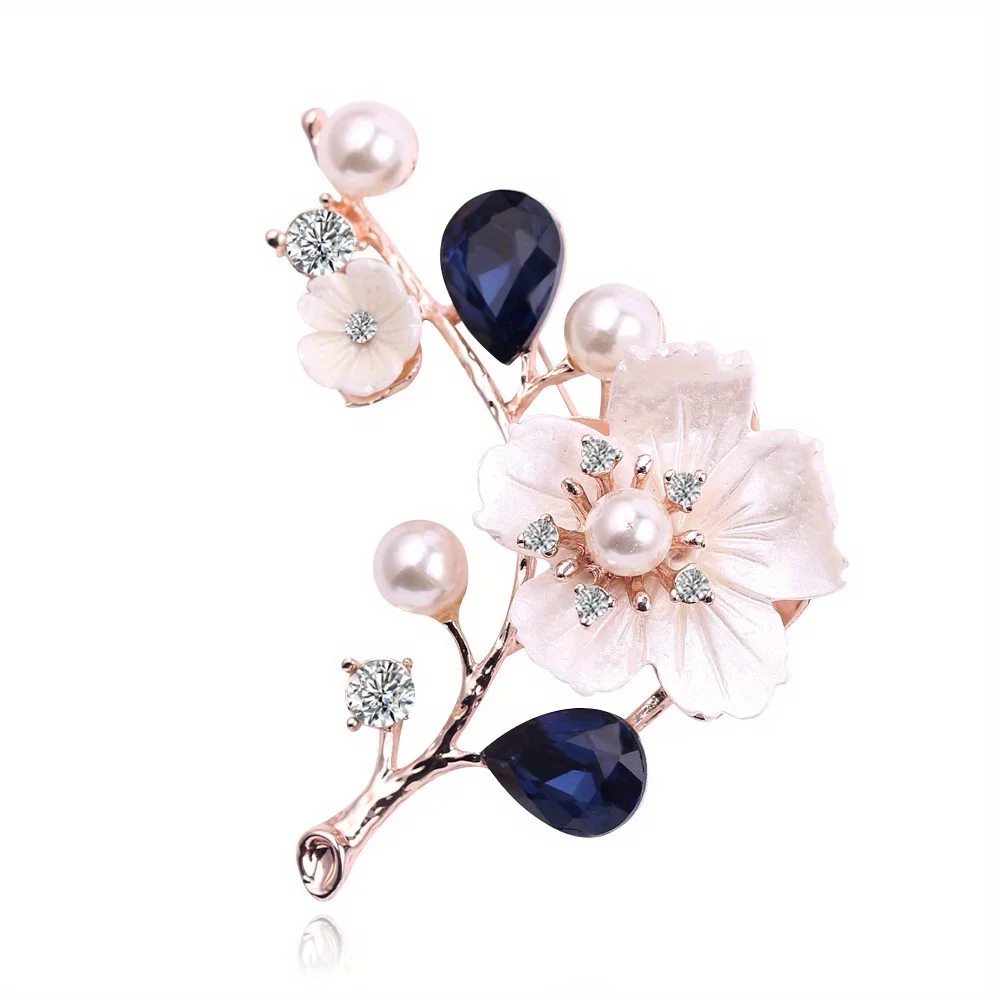 Hochwertige Shell-Perlen-Blumen-Broschen für Damen, elegante Mode, Pin-Kristall, Hochzeitsschmuck Image
