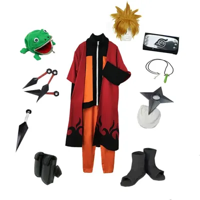 Brdwn Unisex Uzumaki Ninja Cosplay Kostüm (Mantel + Hose + Umhang + Stirnband + Schuhe + Kunai + Image