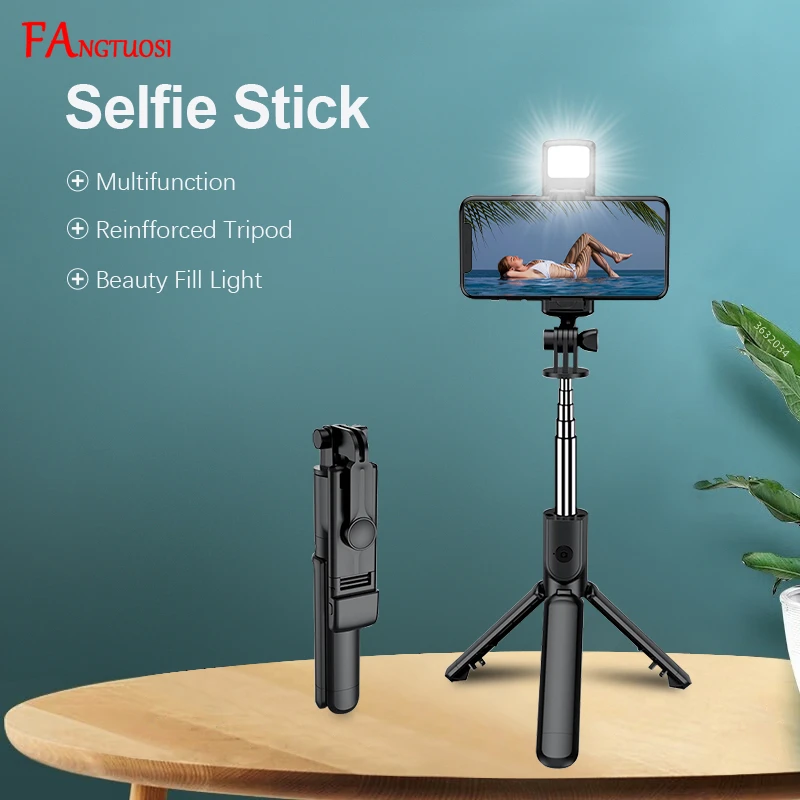 Fangtuosi Wireless Bluetooth Selfie Stick Handy halter versenkbares tragbares Mini-Stativ mit Füll licht Remote Shutter Image