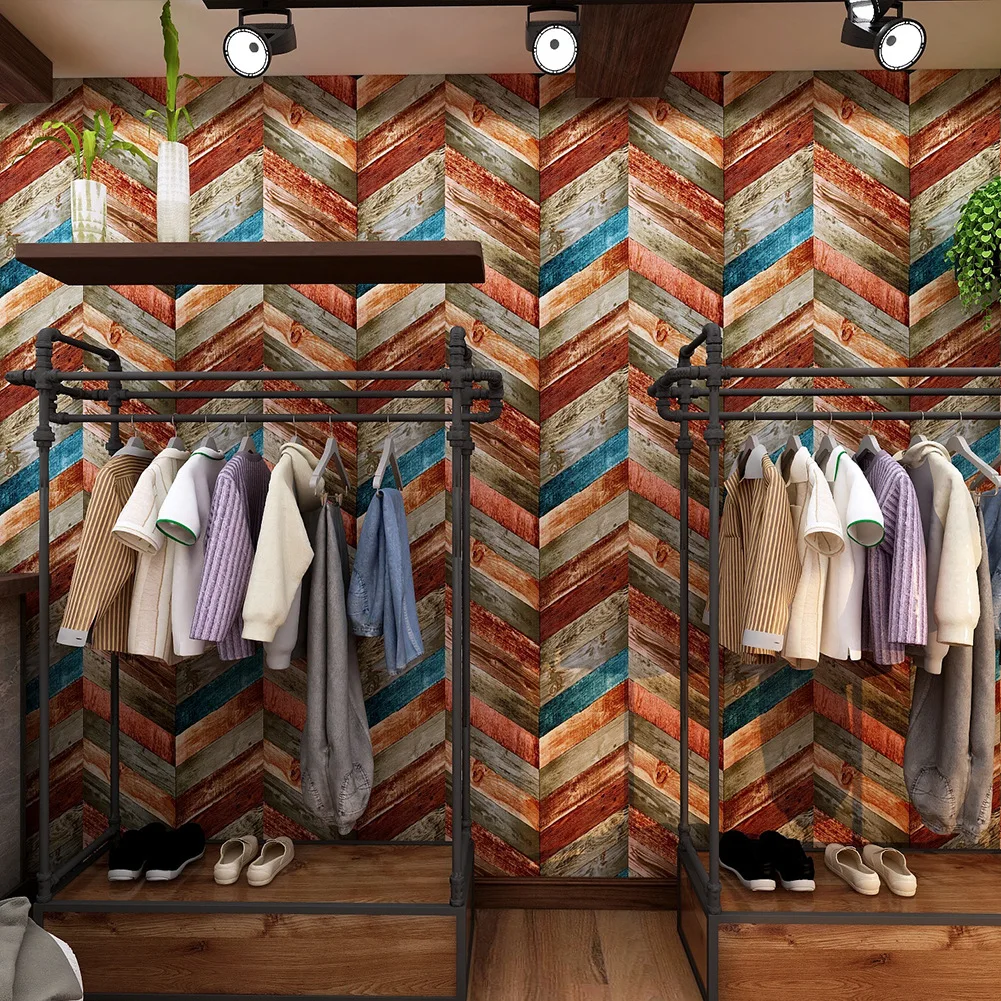 Wieder gewonnenes Holz schälen und kleben Tapeten dielen mehrfarbiges Vintage Scheunen holz-selbst klebendes Backs plash, Vinylrollen-Kontakt papier Image