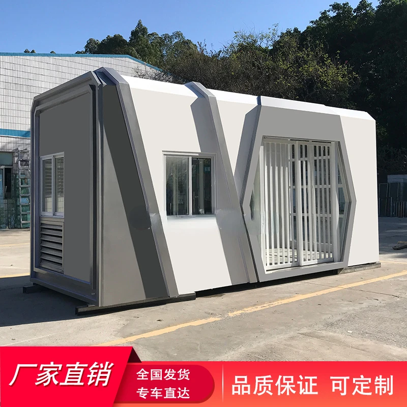 Kreatives Homestay-Raum modul, mobiles Bürogebäude, landschaft lich reizvolles Gebiet, Apfel lager, Gast familie im Freien, maßge schneider ter Sonnenschein Image