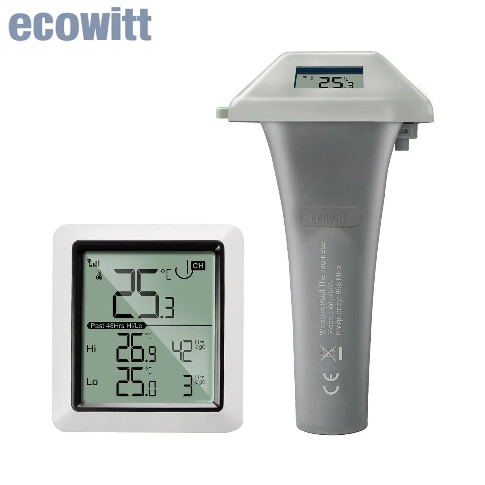 Ecowitt WittPool WH0298 Kabelloses Pool-Thermometer mit Anzeigekonsole, Wassertemperatursensor für Schwimmbad, Spa, Badewanne