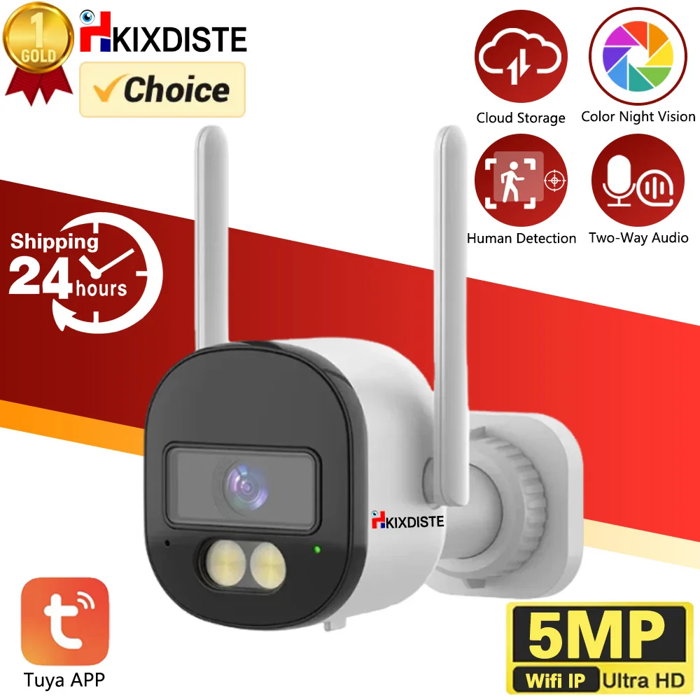 5MP TUYA Smart Leben Wifi Kamera Outdoor Drahtlose Sicherheit CCTV Wasserdichte Farbe Nachtsicht Zwei-wege Audio Kamera Baby Monitor Image