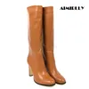 Mode Damen Schuhe Runde Kappe High Heels Knie Stiefel Schwarz Braun Angepasst Damen Winter Herbst