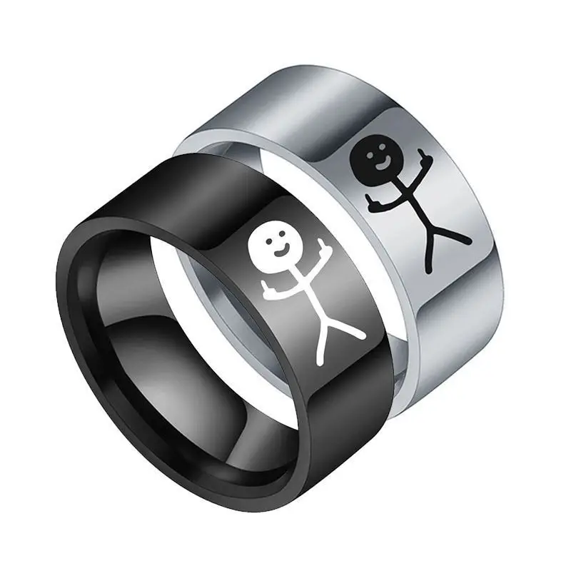 Einfache Trend Lustige Mittelfinger Stickman Ring Hip Hop Fuxk Sie Doodle Ringe Für Mann Paar Party Neue Geschenke Schmuck Image