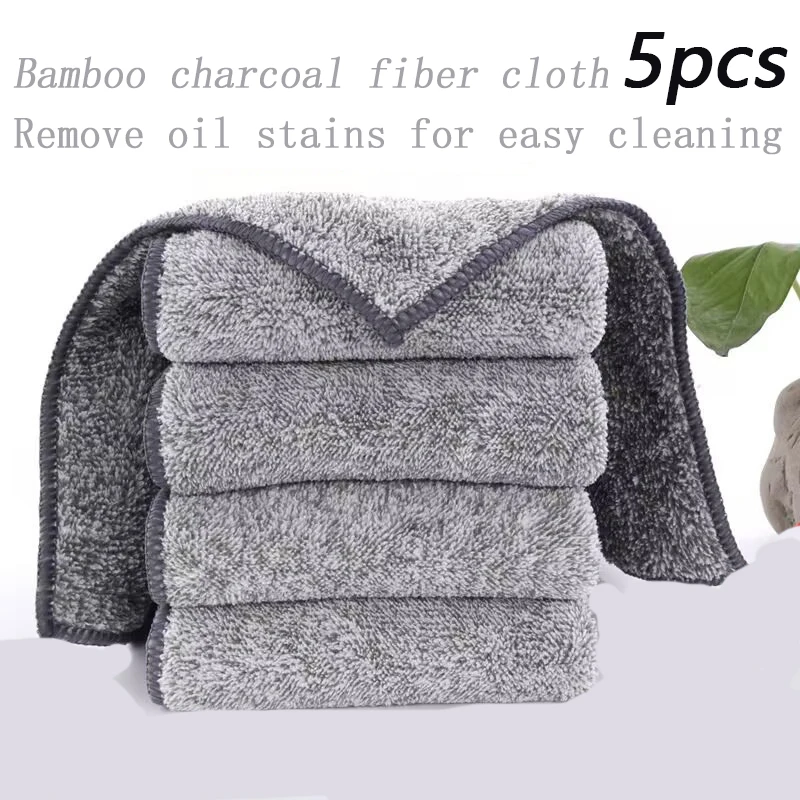 5 stücke, Reinigungs tuch aus Bambus kohle faser, verdicktes Geschirr tuch, multifunktion aler Haushalts lappen, Geschirrs pül tuch Image