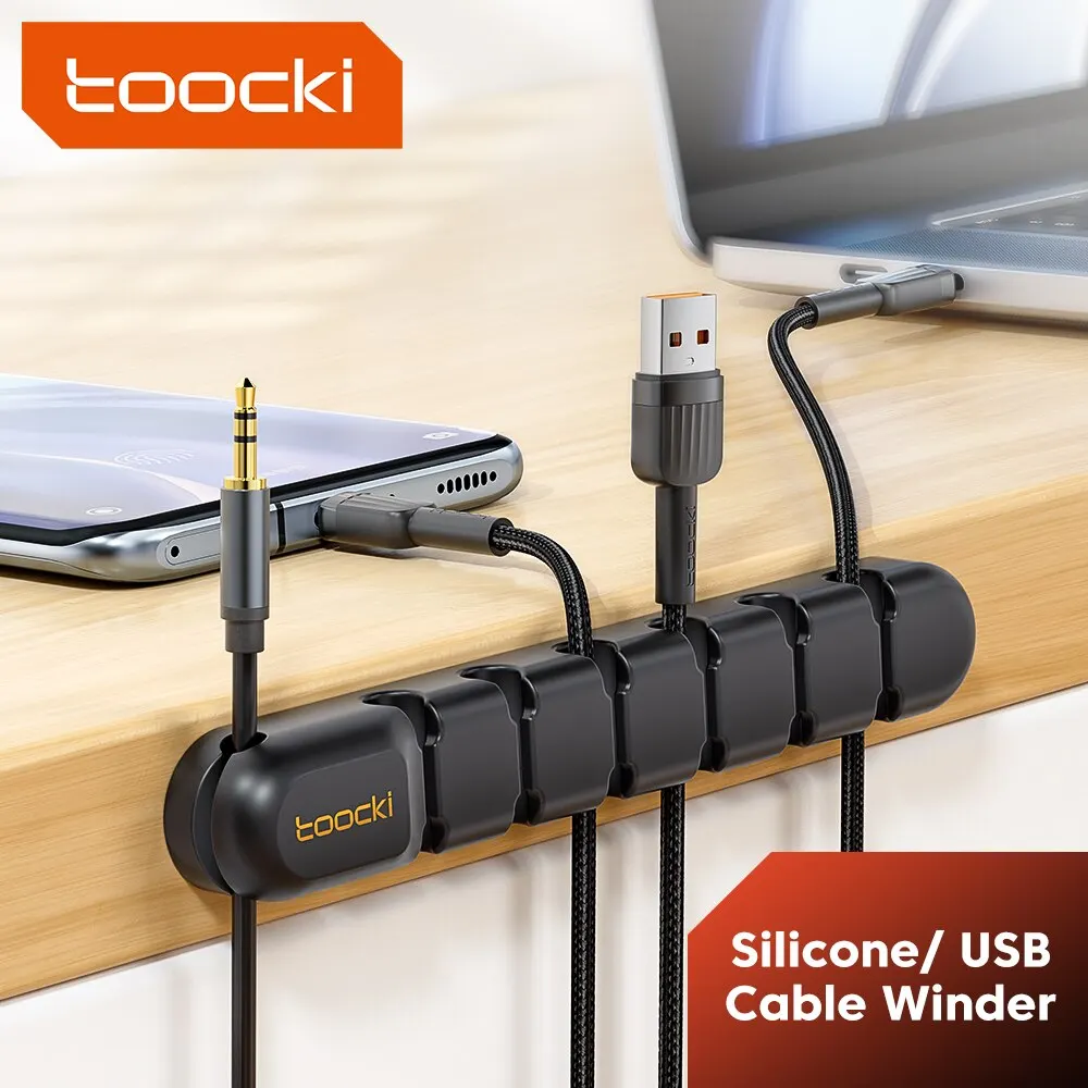 Toocki kabel kabel kabel organisator management 7 loch halter usb desktop wickler clip flexibel für maus tastatur usb typ c kabel Image