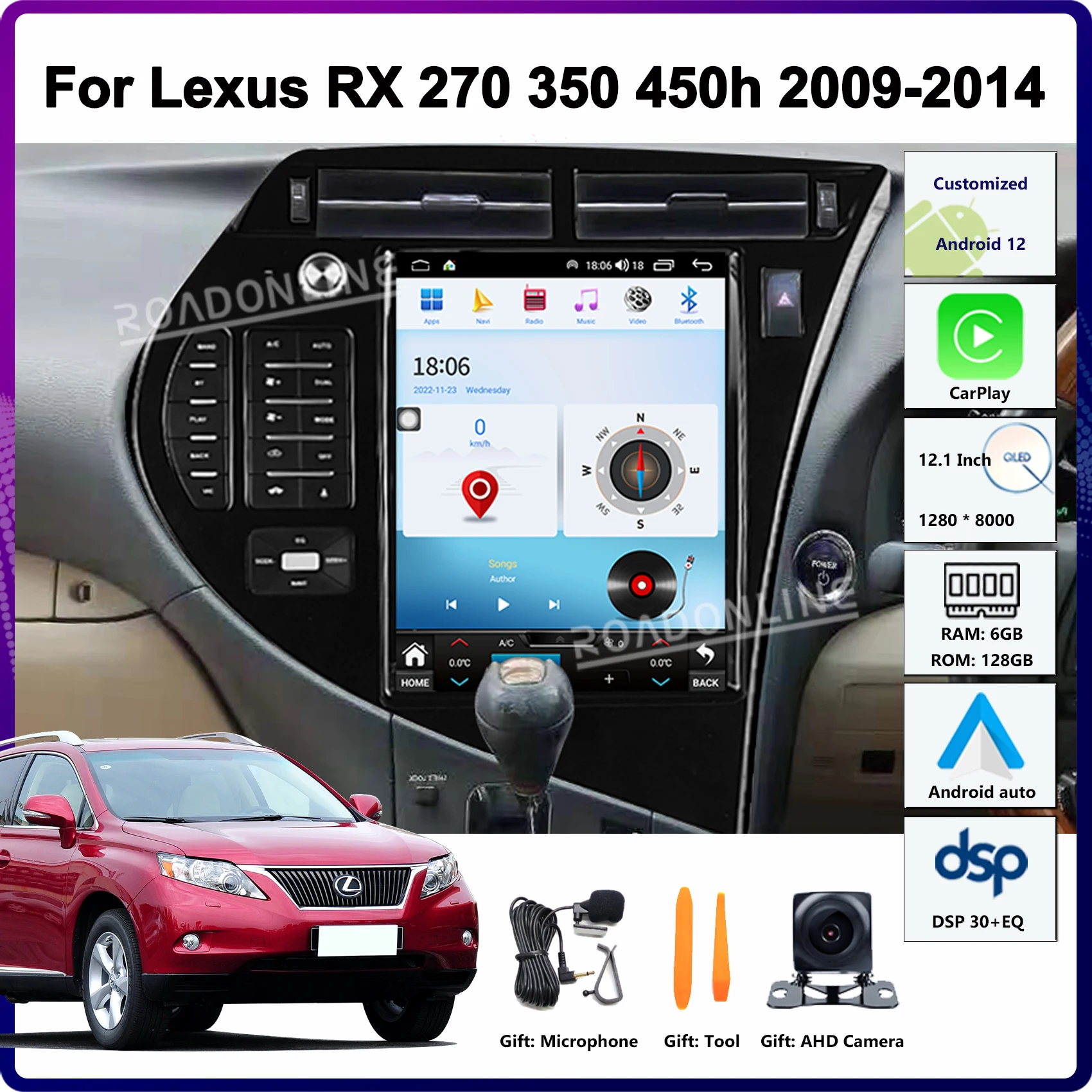 12,1 "Android 13 Für LEXUS RX 270 350 450H 2007-2014 Auto Multimedia Player GPS Stereo Radio empfänger Tesla Stil CarPlay RHD Image