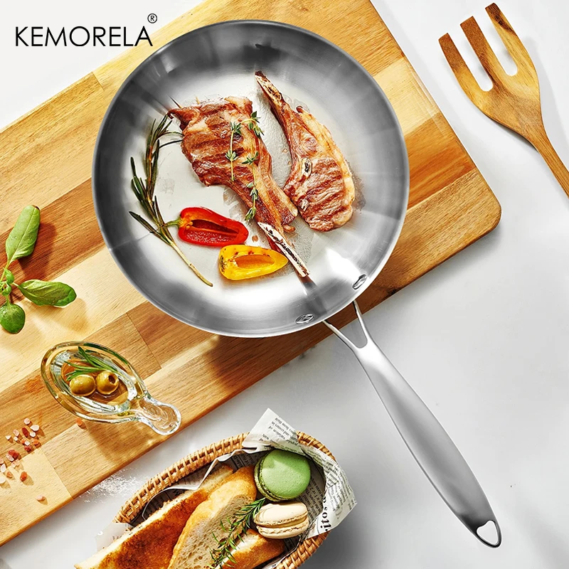 Bratpfanne aus Edelstahl 304, Wok, antihaftbeschichtete Steak-Bratpfanne, unbeschichtet, geeignet für Küche, Gasherd und Induktionsherd Image