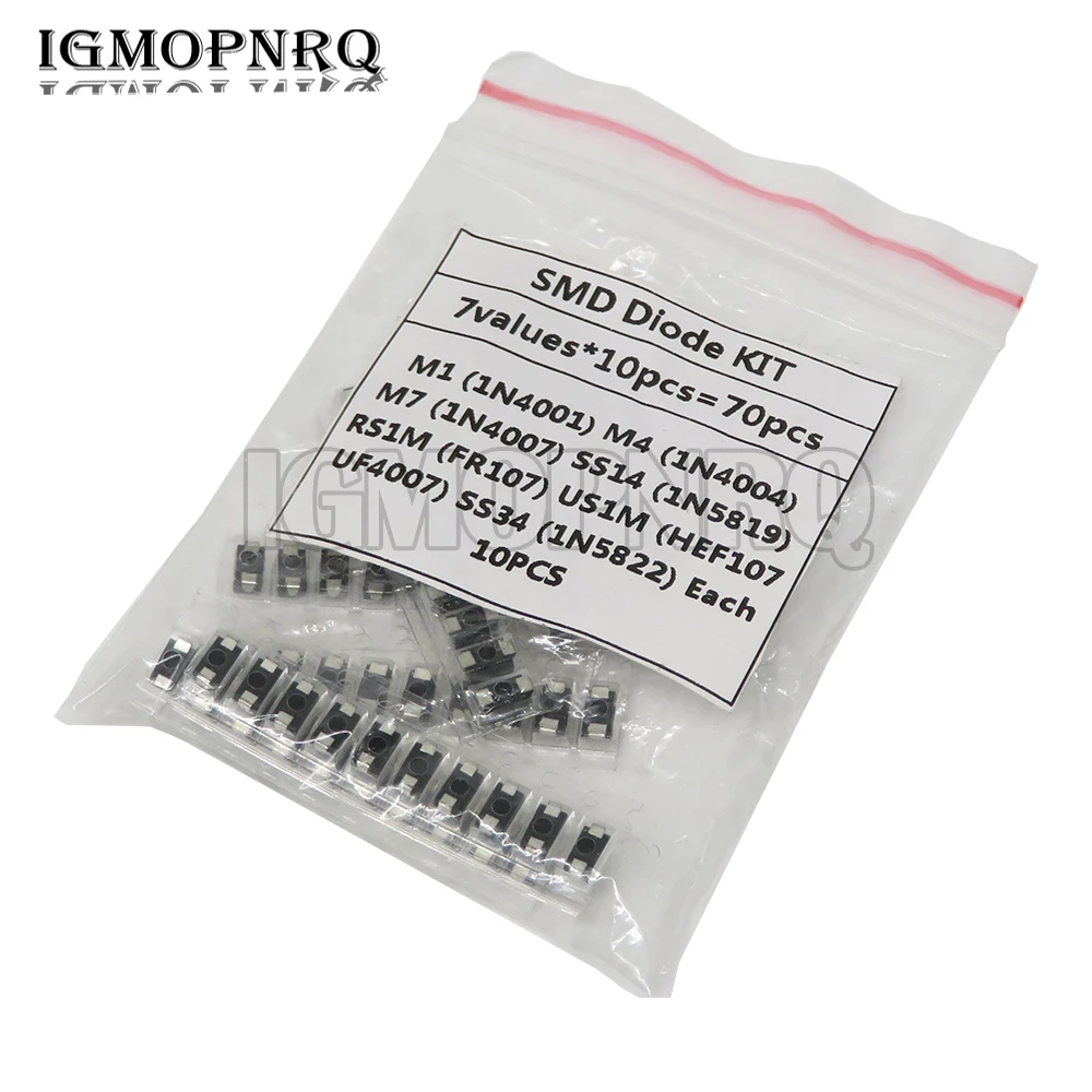 7 Arten * 10 Stück = 70 Teile/los SMD-Diodenpaket M1 (1N4001) M4 (1N4004) M7 (1N4007) SS14 US1M RS1M SS34 KIT Image