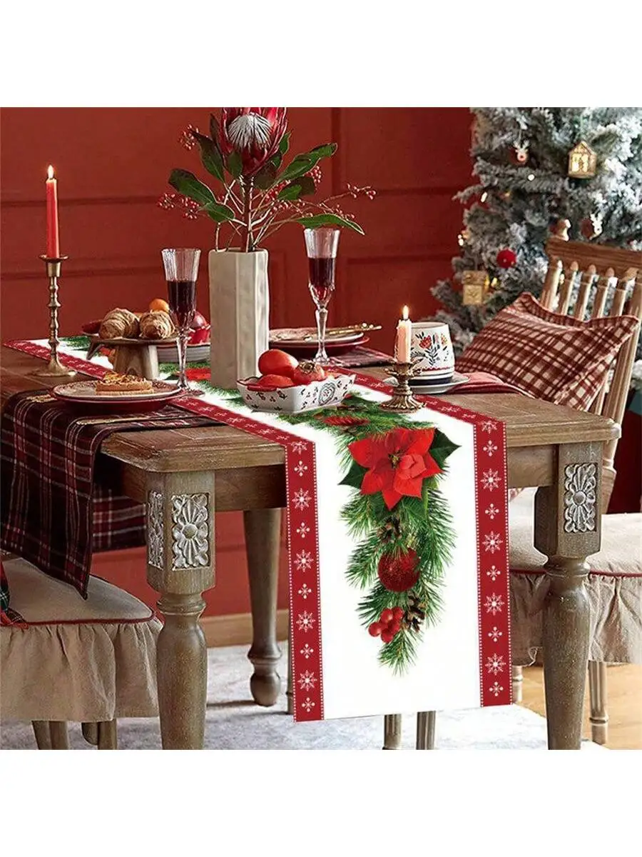 Weihnachten Tisch läufer Frohe Weihnachten Dekoration für Zuhause Weihnachten Party Dekor 2024 Navidad Notal Noel Ornament Frohes Neues Jahr 2024 Image