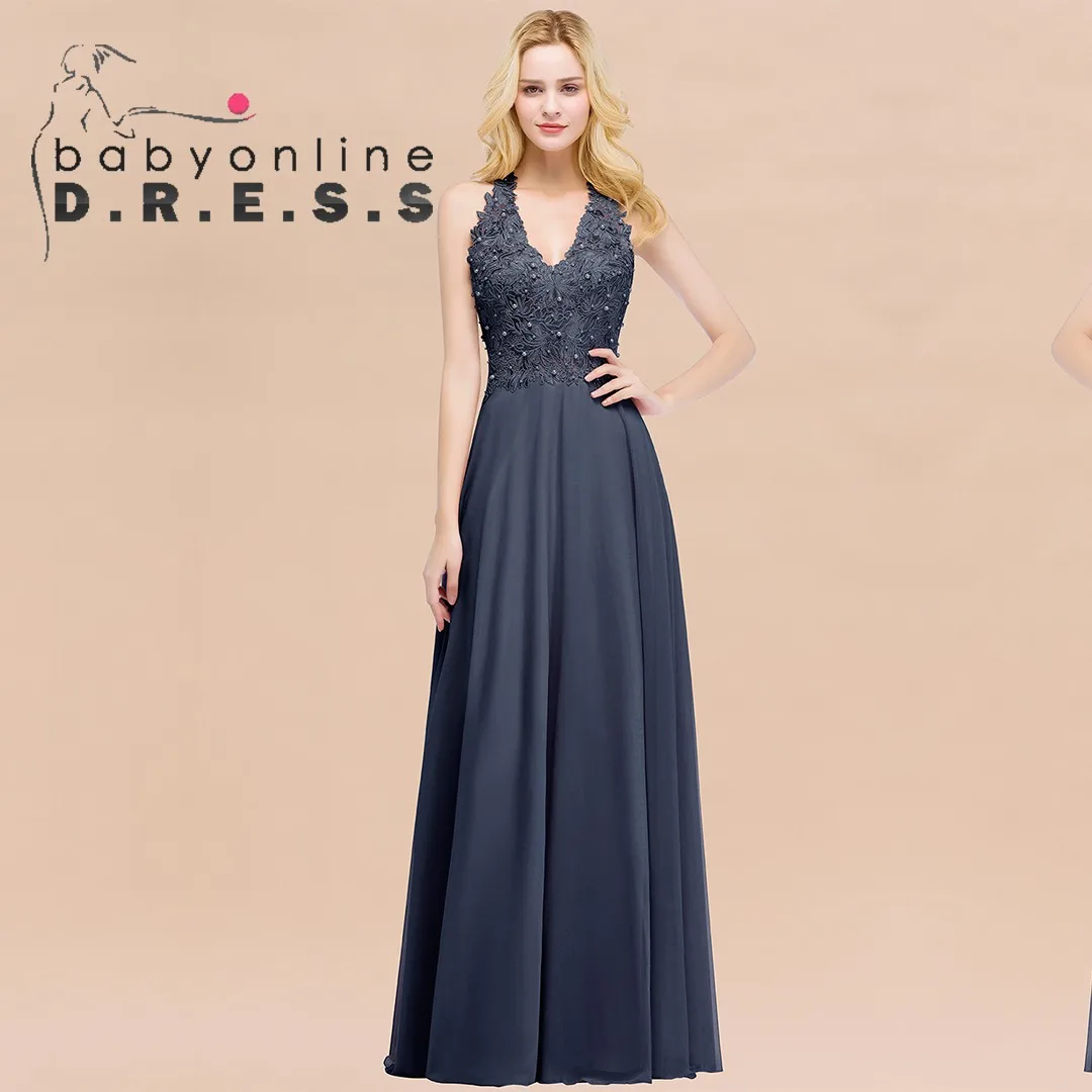 Baby online V-Ausschnitt über Perlen Perlen Mieder Mutter der Braut Kleid sammelt Chiffon Rock langen Abschluss ball sogar Kleid Abendkleid Image