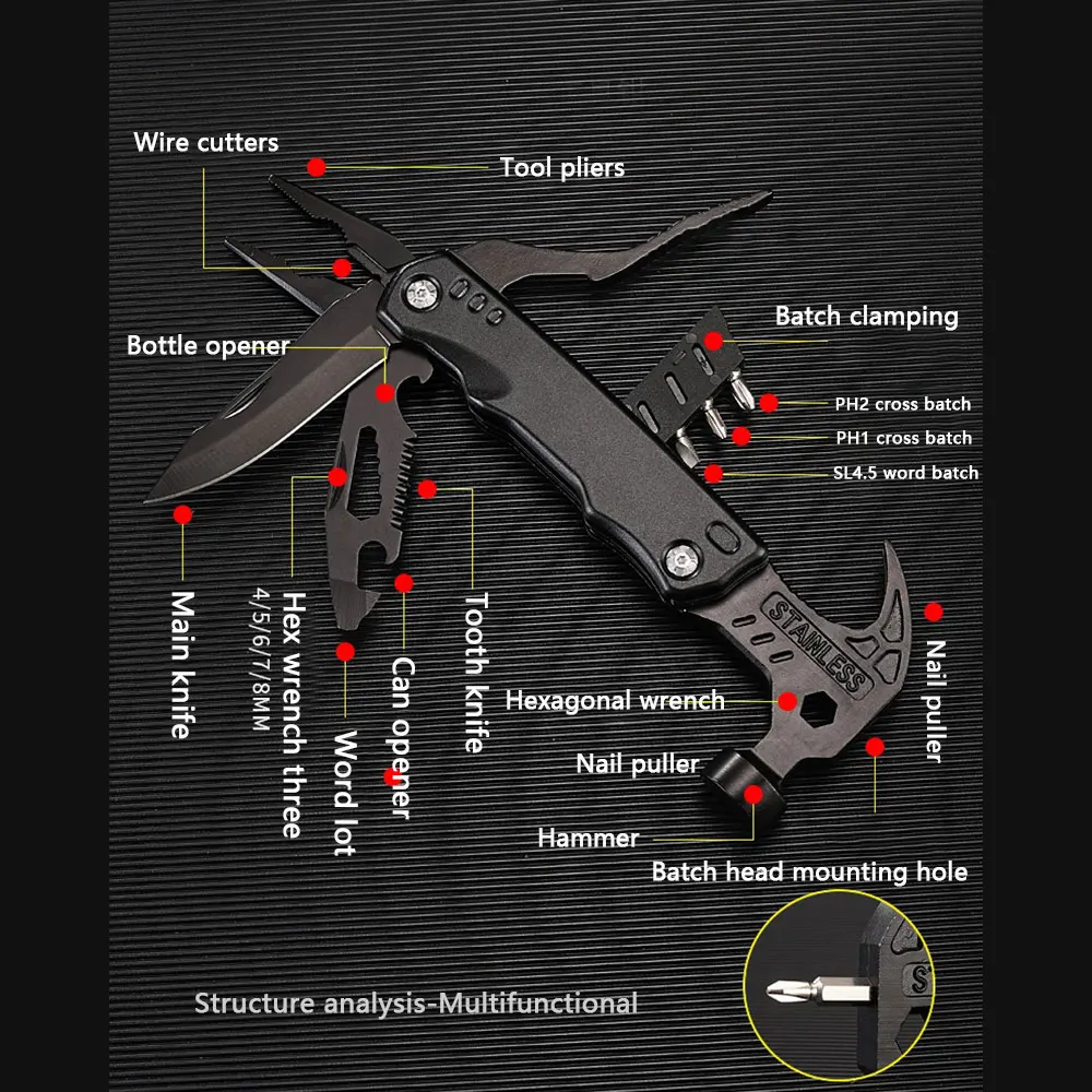 Outdoor tragbare multifunktion ale Edelstahl Klapp zange geschwärzt Gauner Hammer Camping Notfall Werkzeuge Hammer Image