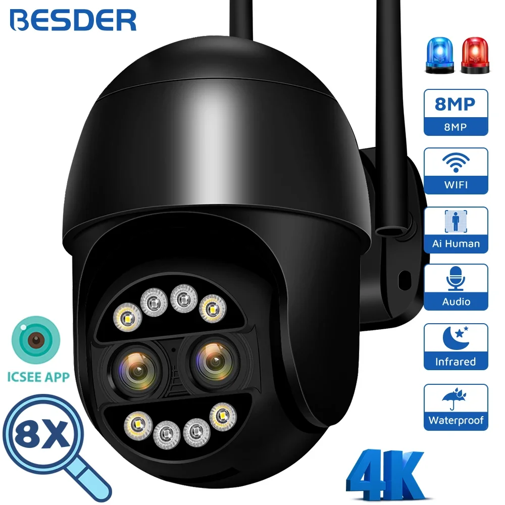 8mp wifi kamera 8x digitaler zoom ai menschliche erkennung im freien cctv video wifi überwachungs kamera sicherheits schutz ptz ip kamera Image