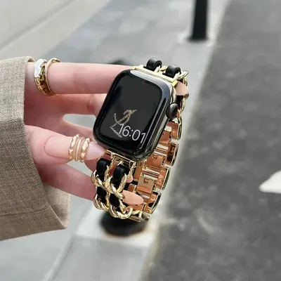 Luxus Metall Leder armband für Apple Uhren armband 49mm 41mm 45mm 38mm 42mm 44mm 40mm Damen armband für iwatch ultra 8 7 se 6 5 4 Image