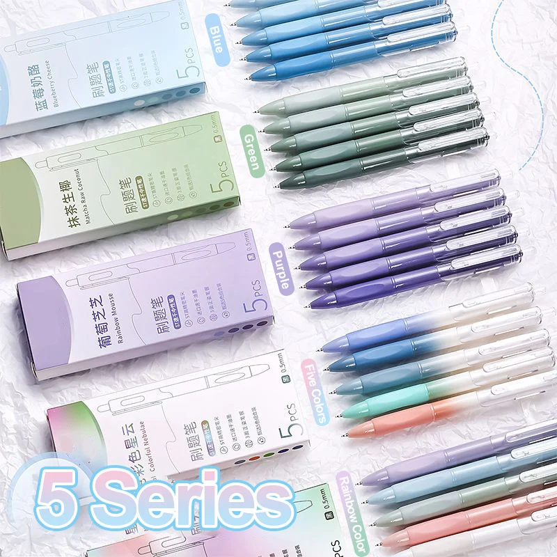 5-teilige Box Neutralstifte Drücken Sie den Stift Halbtransparenter Handschutz, um den Teleskop-Gelstift mit schwarzer Tinte zu drücken Image