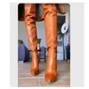 Braun über kniehohen Lederstiefel spitzen Zehen dünne High Heel Mode sexy coole westliche Winter Frau Schuhe Zapatillas Mujer