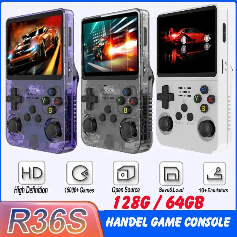 BOYHOM 128 GB R36S Retro Handheld-Spielekonsole Linux-System 3,5-Zoll-IPS-Bildschirm Tragbarer Taschen-Videospiel-Player 64 GB Kindergeschenk
