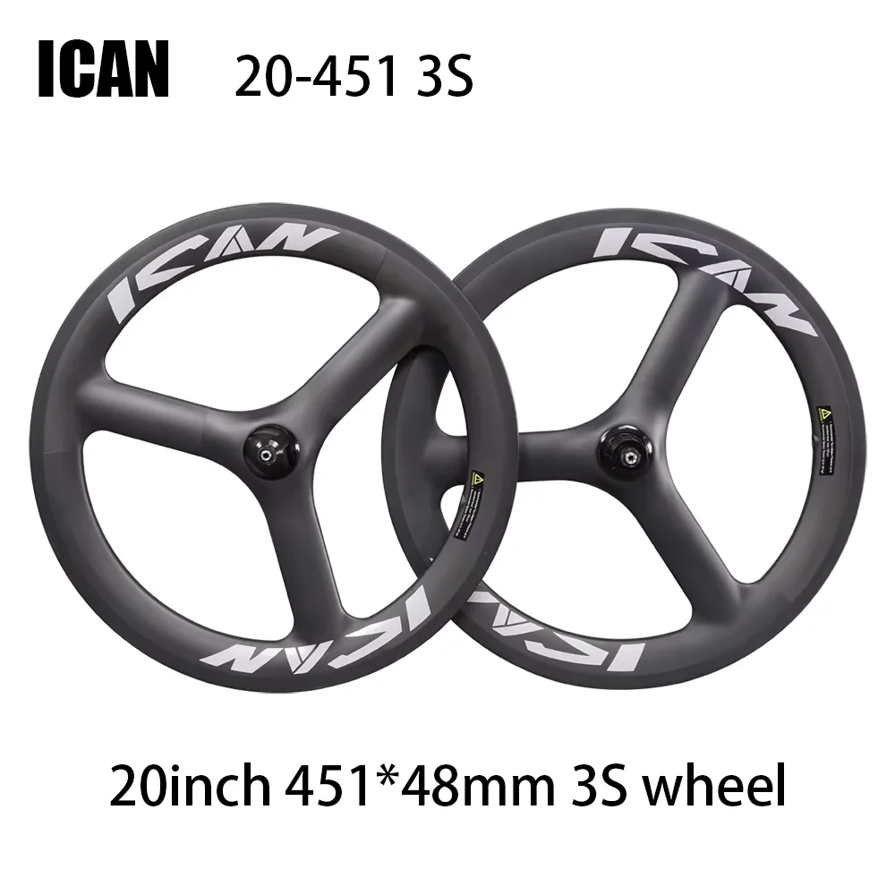 ICAN Sale BMX 20" 451 Tri-Speichen-Räder V/Scheibenbremse vorne 100 hinten 130 135 mm Max. Reifen 451*1,35 Carbon-Laufradsatz passend für Faltrad Image