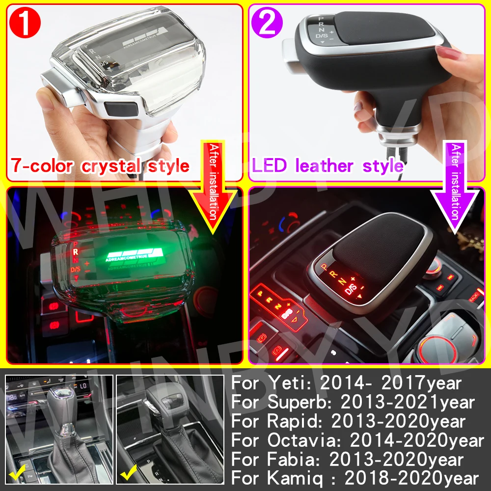 Für Skoda Octavia Superb Fabia Yeti Kamiq Schaltknauf Mit Led-Licht kristall Automatische Übertragung Griff Schaltkopf Image