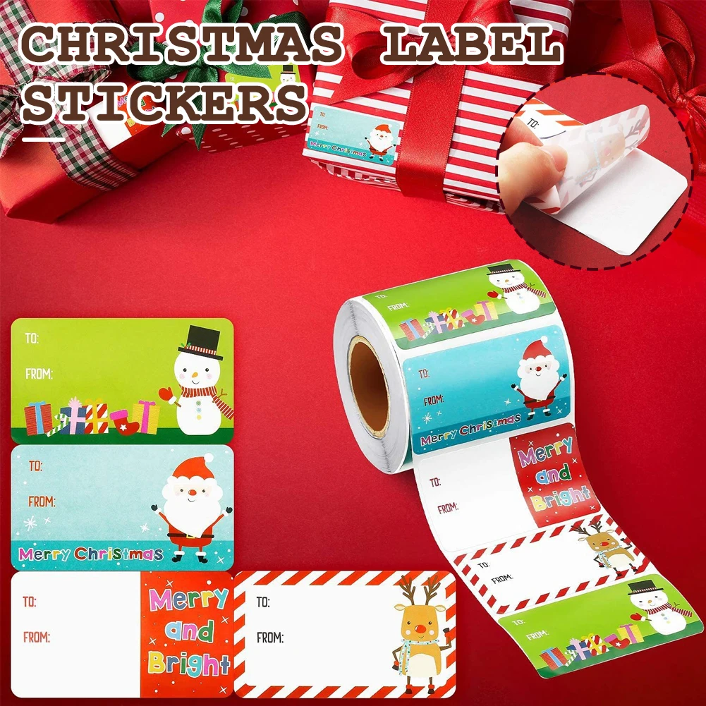500 Blatt Frohe Weihnachten Geschenk Namensschilder Gruß Geschenk Siegel Label Aufkleber Geschenkbox Paket Dekoration DIY Weihnachtsaufkleber Image