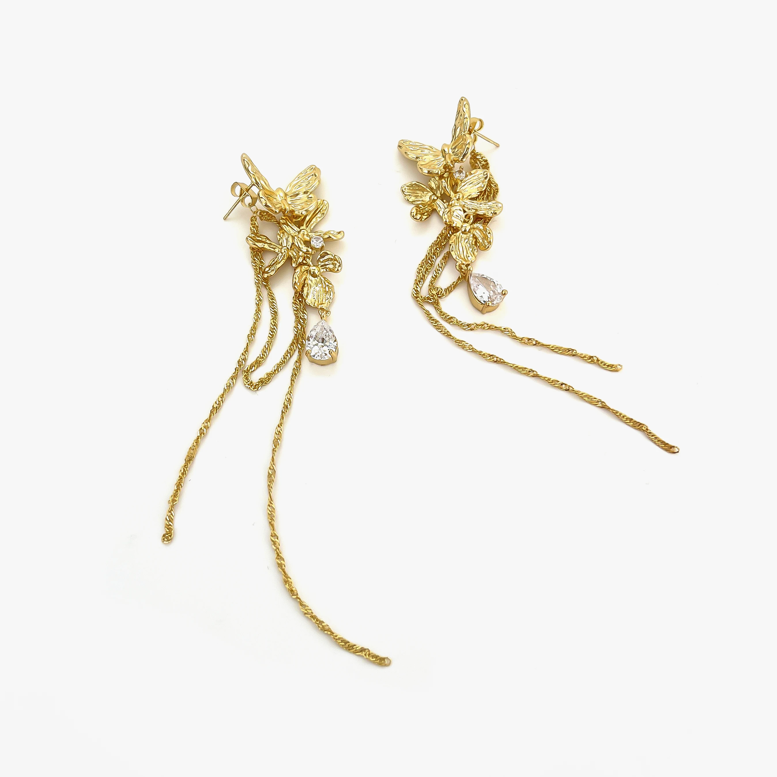 Peri'sbox1 Paar elegante modische Schmetterling lange Quaste Kette Wasser tropfen Zirkon Ohrringe Frauen Hochzeits feier Schmuck Geschenk Image