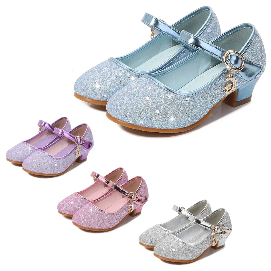 Prinzessin Schuhe Frühling Elsa Cosplay Kristall Pailletten Hohe Schuhe Solide Blau Glitter Kinder Mädchen Rapunzel Zubehör