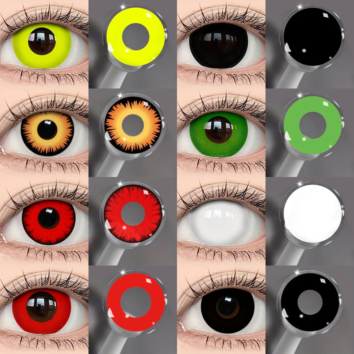 VISUASHOW Mesh White Block Anime Farbige Linsen 2 Stück Jahres-Myopie-Kontaktlinsen -1,00 bis -8,00 Objektiv für Cosplay-Mithelfer Image